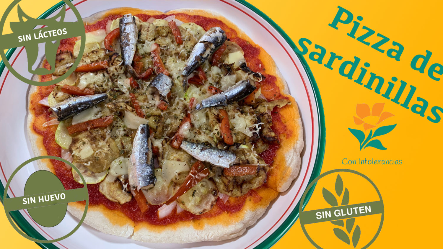 Imagen de la pizza de verduras con sardinillas sin gluten sin huevo y sin lácteos